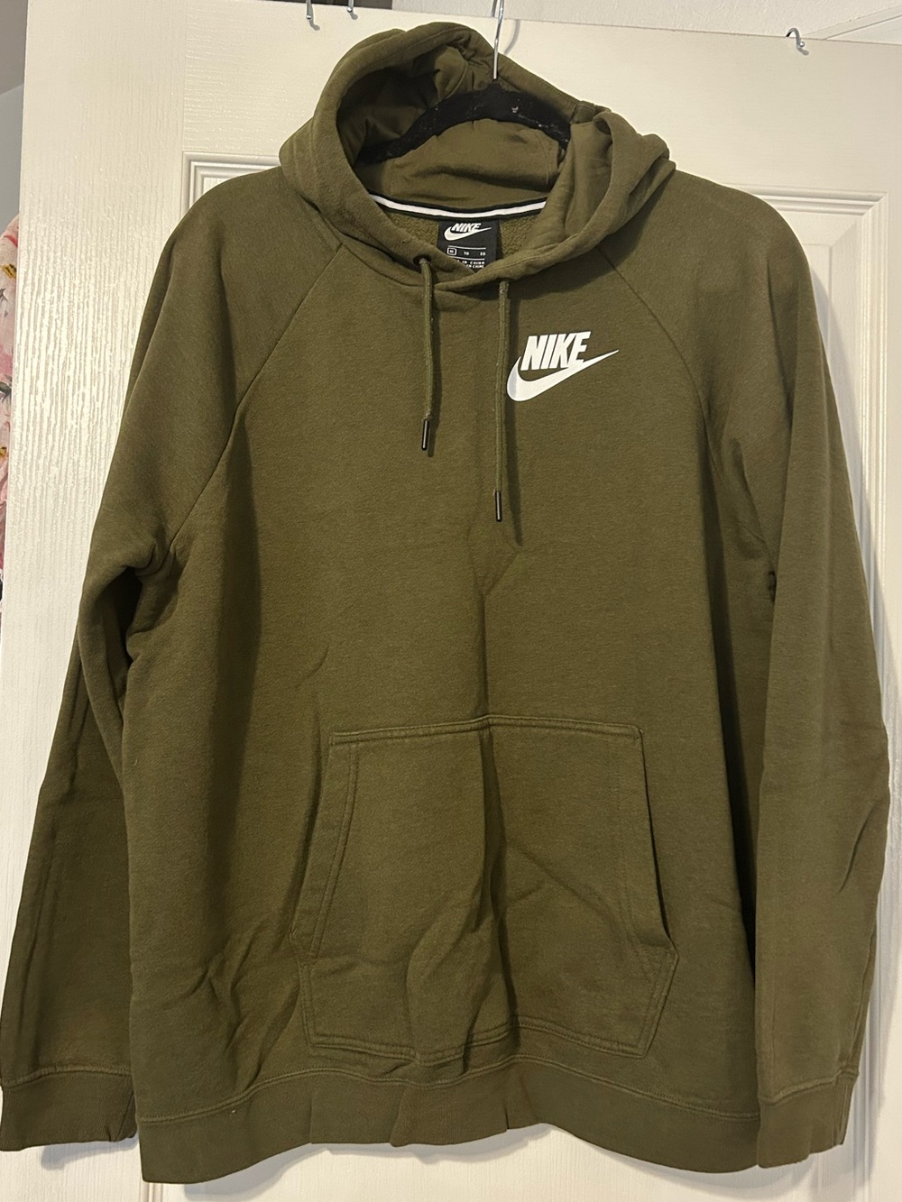 Nike Women’s Olive Green Pullover Hoodie with White Logo